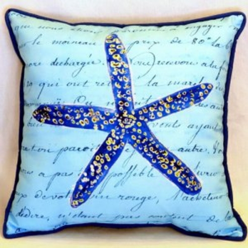 Betsy Drake ZP991 Blue Starfish Indoor & Outdoor Throw Pillow- 22 x 22