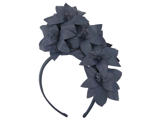 Navy leather flower headband fascinator