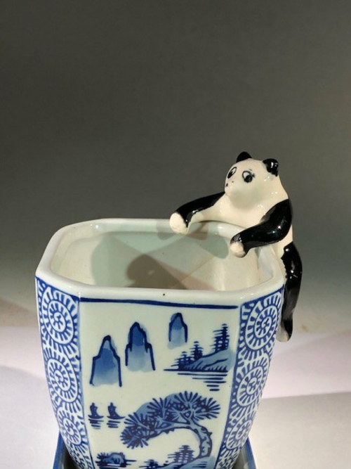 Miniature Ceramic FigurinePanda Pot-Hanger - 2"