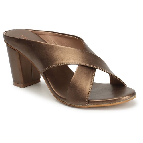 Women Criss-Cross Strap Chunky Heeled Sandals (Size-37) (Color-BROWN)