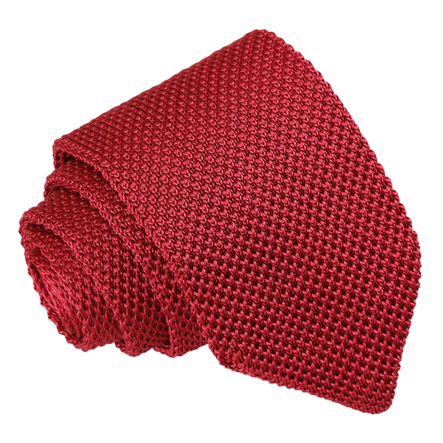 Plain Knitted Slim Tie - Burgundy