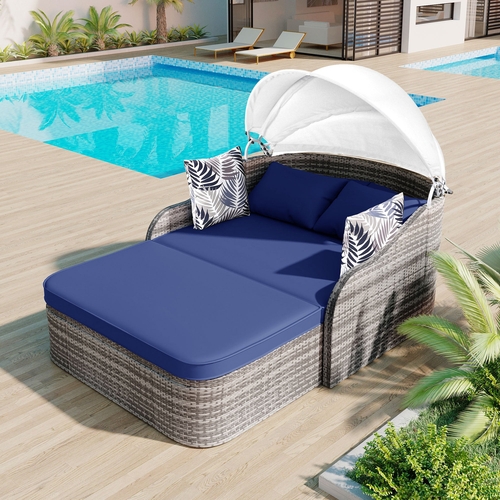 79.9" Outdoor Sunbed with Adjustable Canopy, Daybed With Pillows,