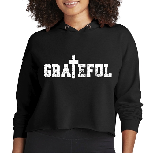 Womens Cropped Hoodie Grateful Print