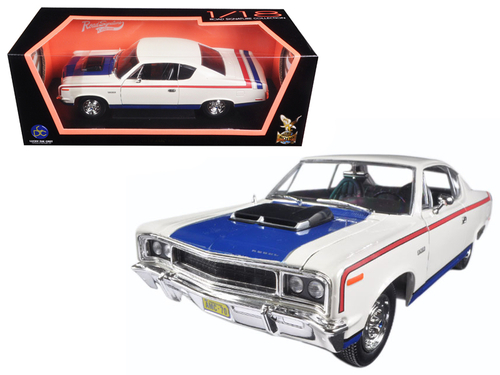 1970 AMC Rebel White with Blue Hood and Red and Blue Stripes 1/18