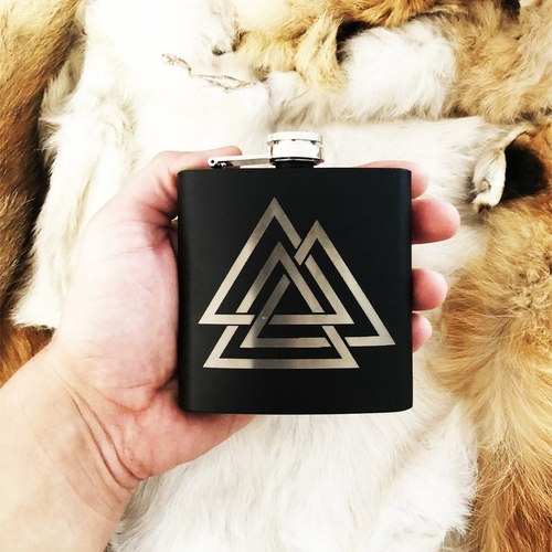 Custom Viking Valknut Symbol Mat Black Flask 8oz Stainless Steel