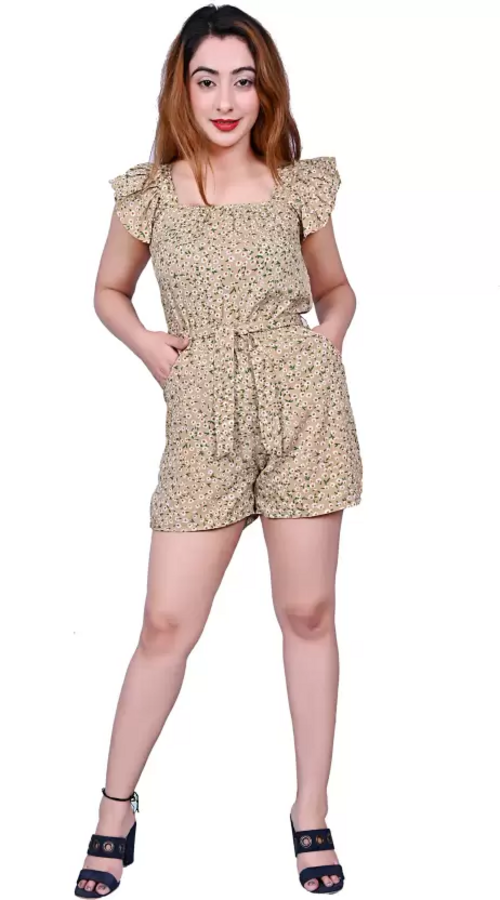 Women Printed Jumpsuit (Color Beige) (Size S)