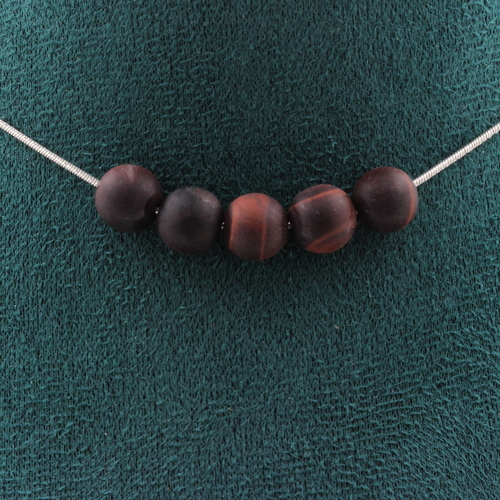 Matte red Tiger's Eye 8 mm 5 beads necklace. 