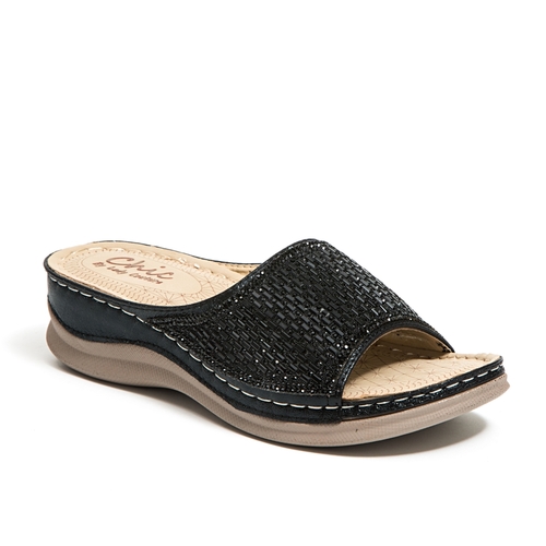 Lady Couture FINE-BLK-39 Glitz Slide Slipper with a Padded Foot Bed&#4