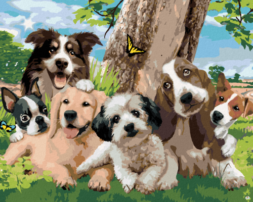 Paint by Numbers - DOGS BY A TREE IN THE MEADOW (HOWARD ROBINSON)