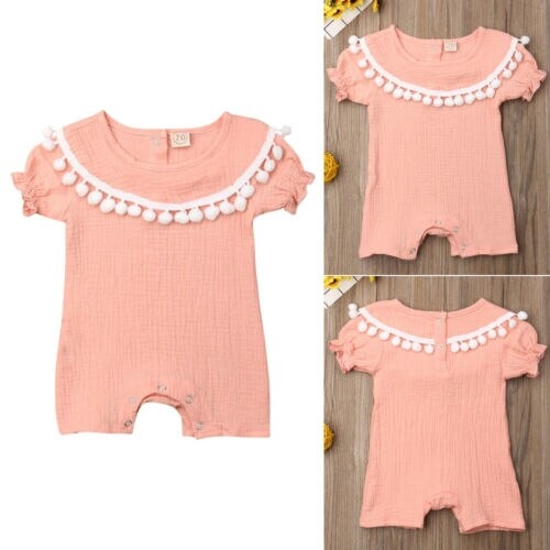 US Stock Newborn Girl Infant Solid Tassel Romper