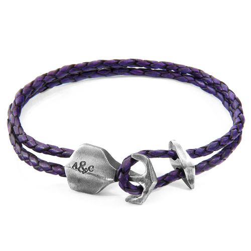 Grape Purple Delta Silver & Braided Leather Bracelet