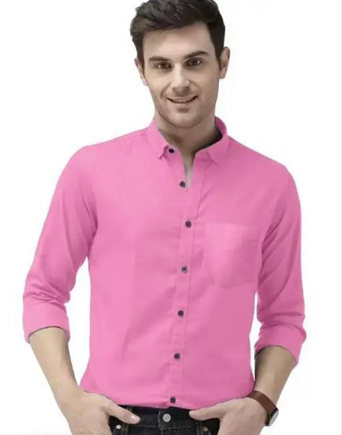 Men Regular Fit Washed Casual Shirt Pink Size M