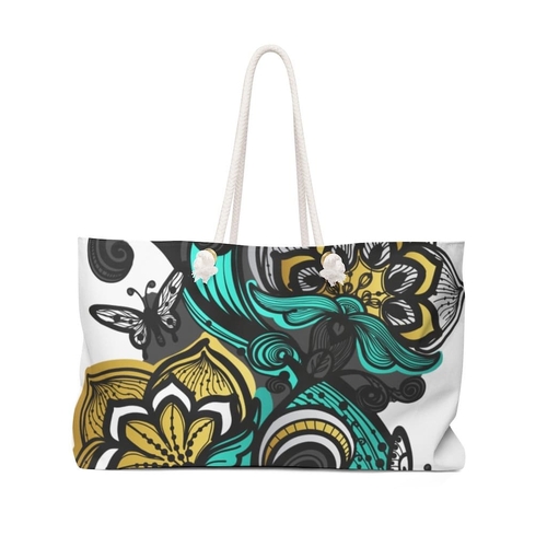 Butterfly Floral Green Handbag - Weekender Tote Bag