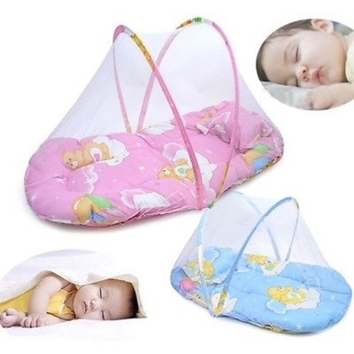 Pink/Blue Baby Cartoon Foldable Crib Tent Bed