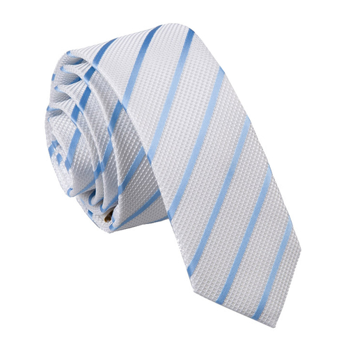 Single Stripe Skinny Tie - White & Baby Blue