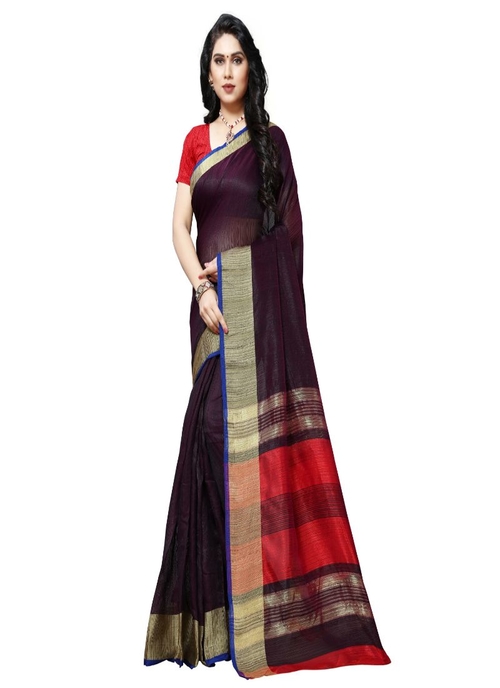 Generic Women's Tussar Silk Saree (Brown, 5-6