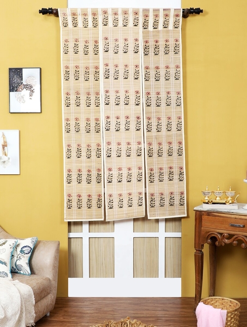 Beige Brown Bamboo Sticks And Cotton Threads Curtain (Size 75 x 36