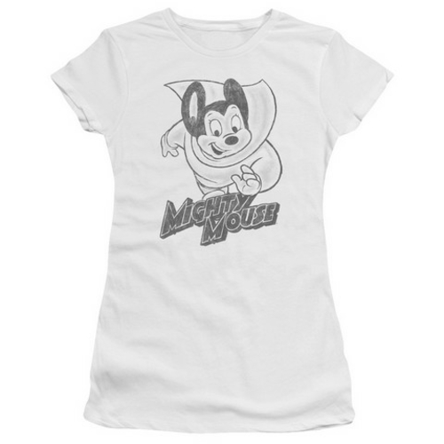 Trevco Mighty Mouse-Mighty Sketch - Short Sleeve Junior Sheer Tee - Wh