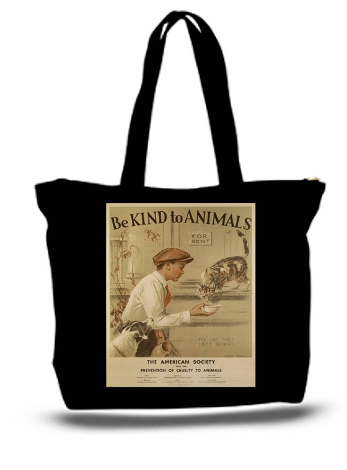Be Kind To Animals Vintage Large Tote New Zipper Bag