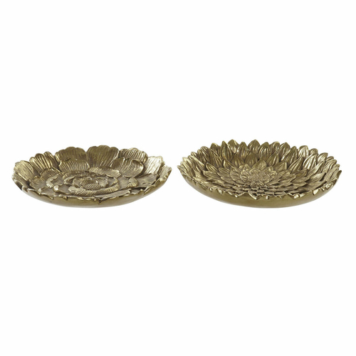 Tray DKD Home Decor Golden Tropical 25 x 25 x 4 cm With relief Leaf of