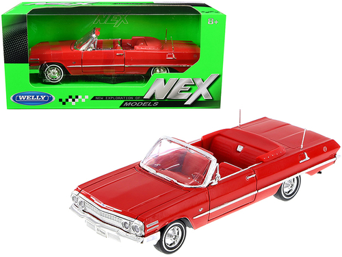 1963 Chevrolet Impala Convertible Red with Red Interior 1/24 Diecast