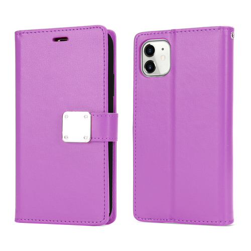 Multi Pockets Folio Flip Leather Wallet Case with Strap for iPhone 12