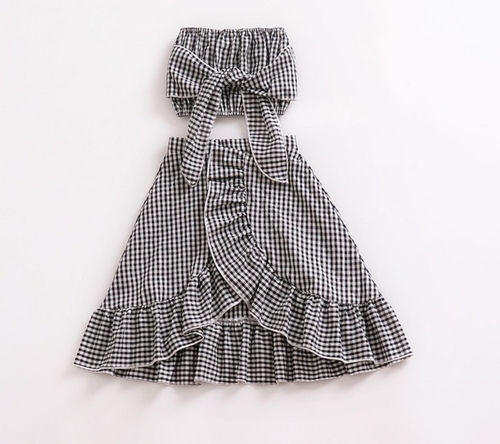 Toddler Newborn Baby Girls Plaid Outfits Kids Bow