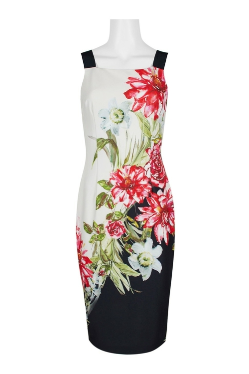 Adrianna Papell Square Neck Sleeveless Bodycon Zipper Back Floral