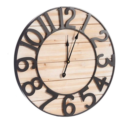 Wall Clock Black Light brown Metal Wood (60 x 4,5 x 60 cm)