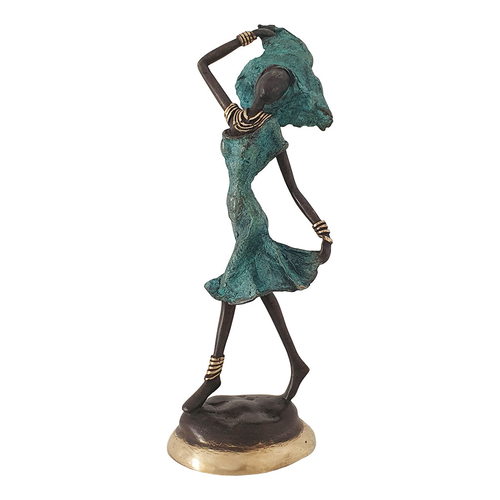 Bronze Figurine of an African Dancer Attired in Turquoise