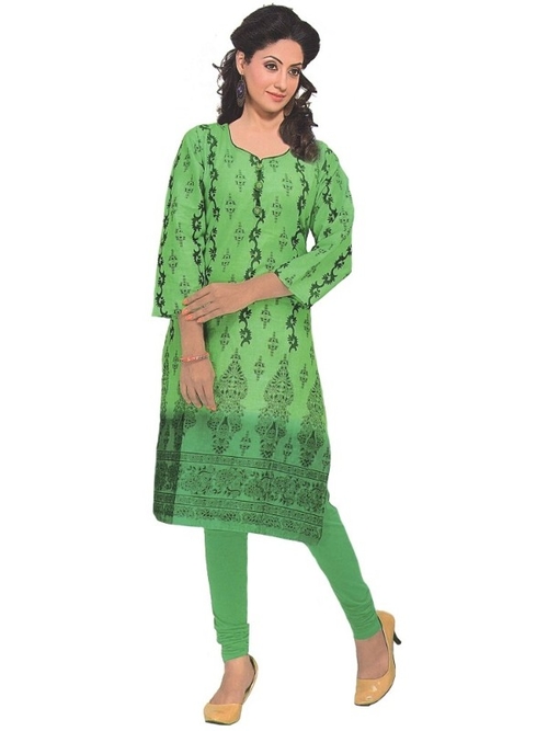 Women’s  Printed Cotton Green Casual Kurti 