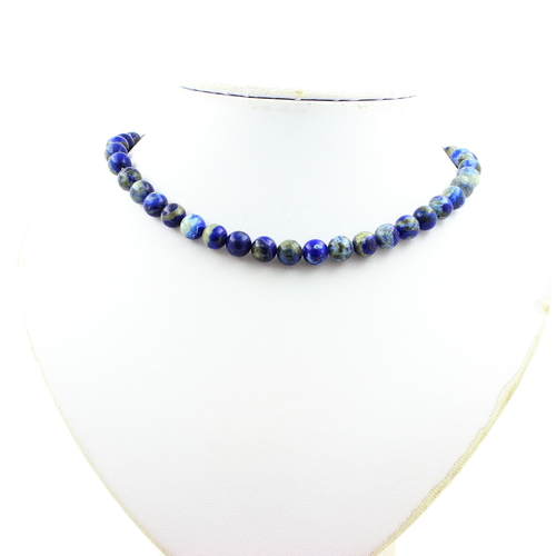 Lapis Lazuli quality 5A 8 mm bead necklace stainless steel chain