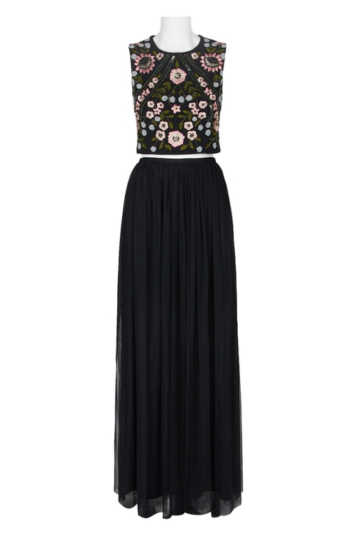 Adrianna Papell Crew Neck Sleeveless Floral Embroidered Crepe Top