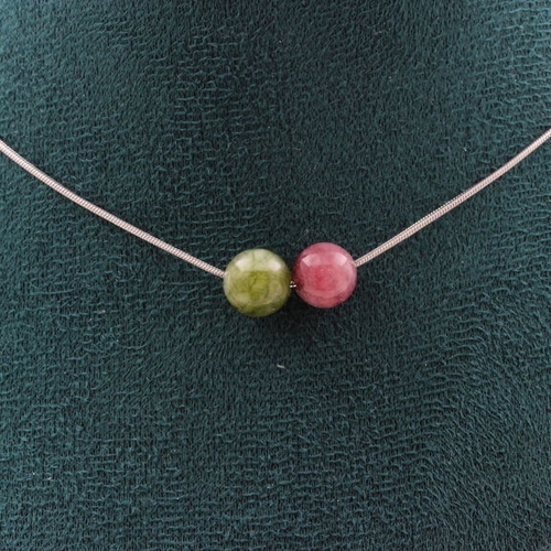 Multicolor Tourmaline 8 mm 2 beads necklace