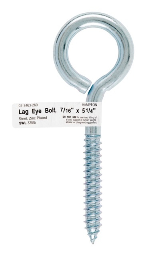 Hampton 02-3463-269 Lag Screw Eye Bolt  0.4375 x 5.25 in. - pack of 10