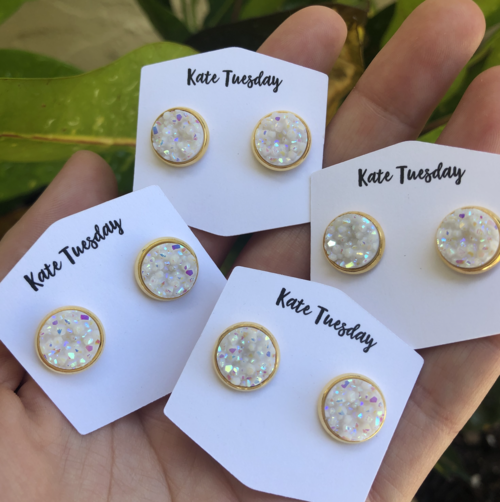 White 10mm Druzy Earrings