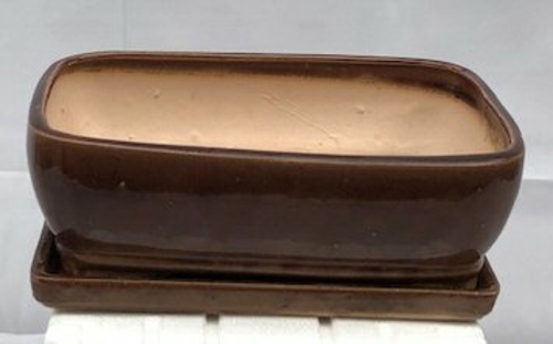 Aztec Orange Ceramic Bonsai Pot - Rectangle With Humidity Drip Tray