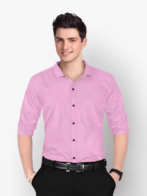 Men Regular Fit Washed Casual Shirt Pink Size L