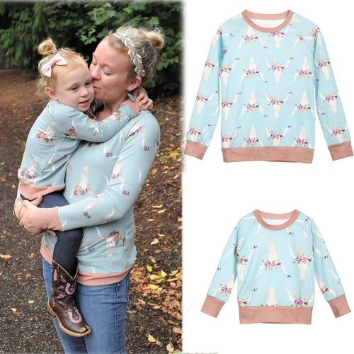 Mother and Daughter Blue Floral Print T shirt Kids