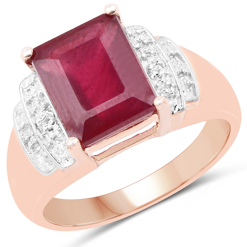 14K Rose Gold Plated 4.26 Carat Genuine Glass Filled Ruby and White