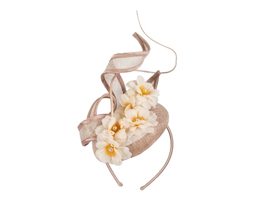 Taupe racing fascinator with flowers