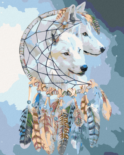 Zuty - Paint by Numbers â€“ WHITE WOLF AND A MOON-SHAPED DREAMCATCHER