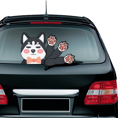 Dog with Bow Tie Waving Wiper Decals PVC Car