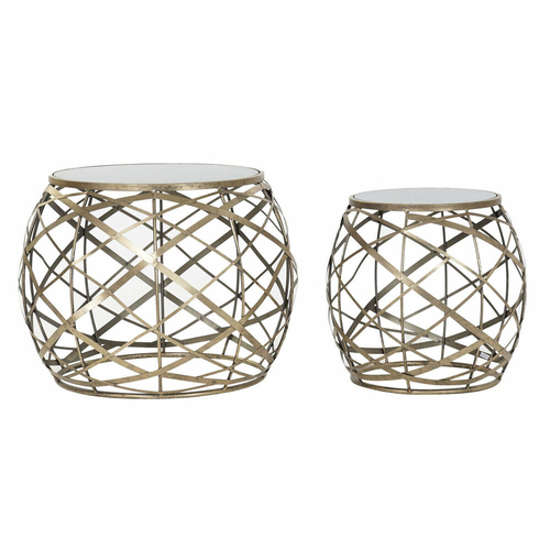 Set of 2 small tables DKD Home Decor Crystal Black Golden Metal Modern