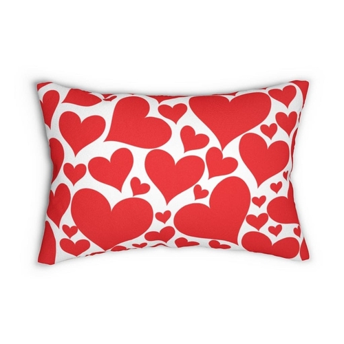 Decorative Lumbar Throw Pillow, Love Red Hearts Pattern