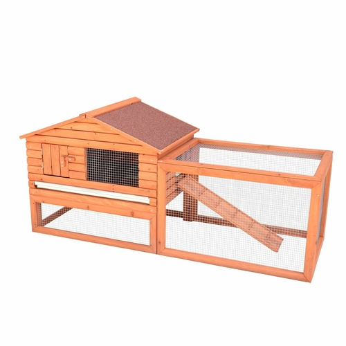 PawHut 62.2" x 22.4" x 28.7" Rabbit Hutch Bunny Hen House with Run Fir