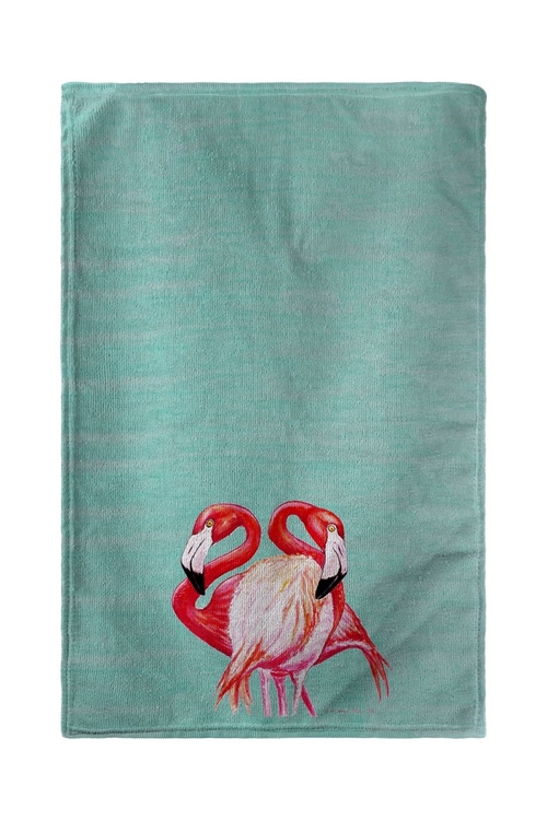 Betsy Drake BT384C 30 x 50 in. Two Flamingos - Aqua Beach Towel