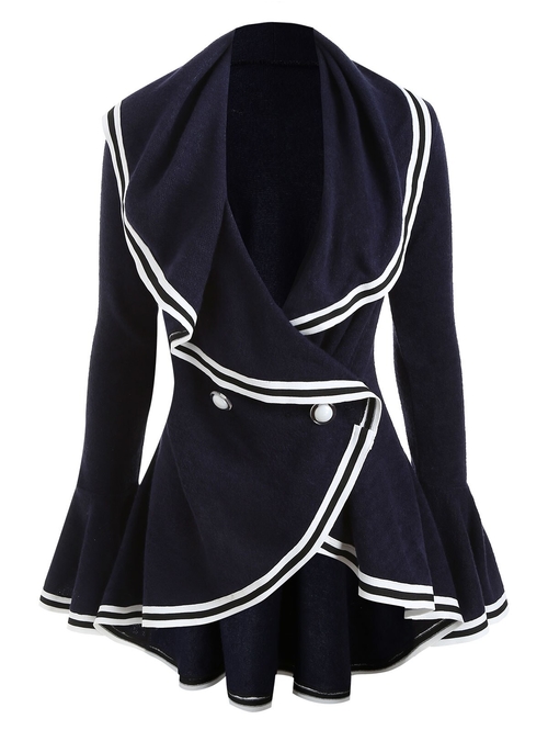  Double Breasted Patchwork Lace Up Ruffle