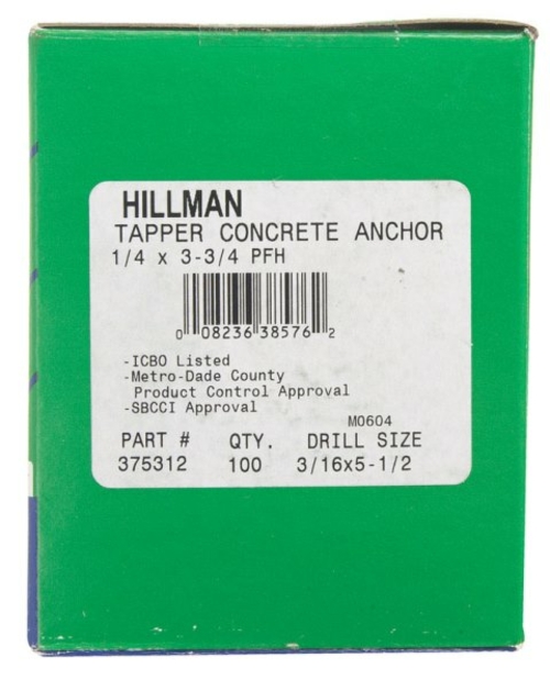 Hillman 375312 0.25 x 3.75 in. Tapcon Masonry Fastener Stalgard Flat H