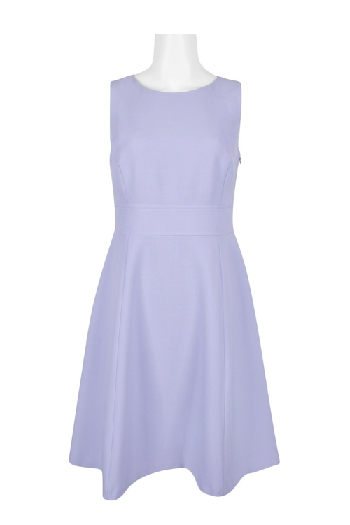 Evan Picone Crew Neck Sleeveless Zipper Side A-Line Solid Crepe Dress